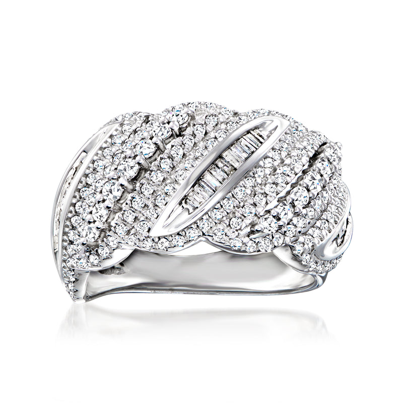 Sterling silver diamond striped ring with baguette and round stones