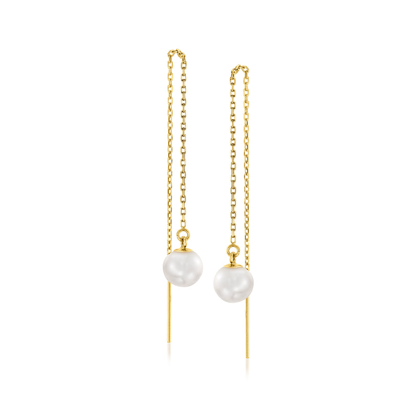 14kt yellow gold threader drop earrings with round cultured pearls