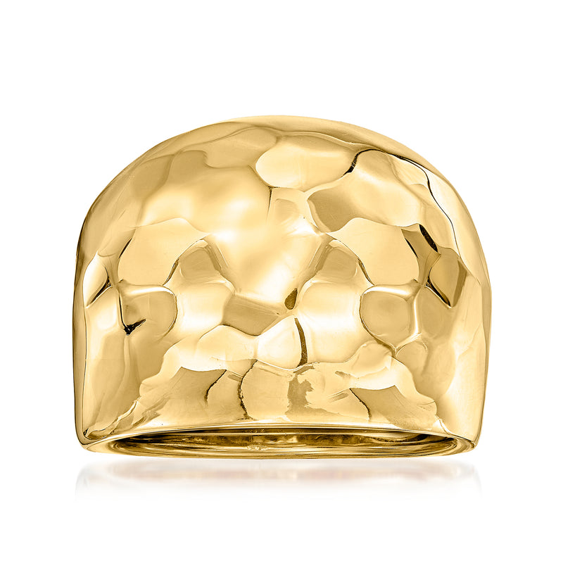 Yellow gold hammered dome ring with high-polish finish