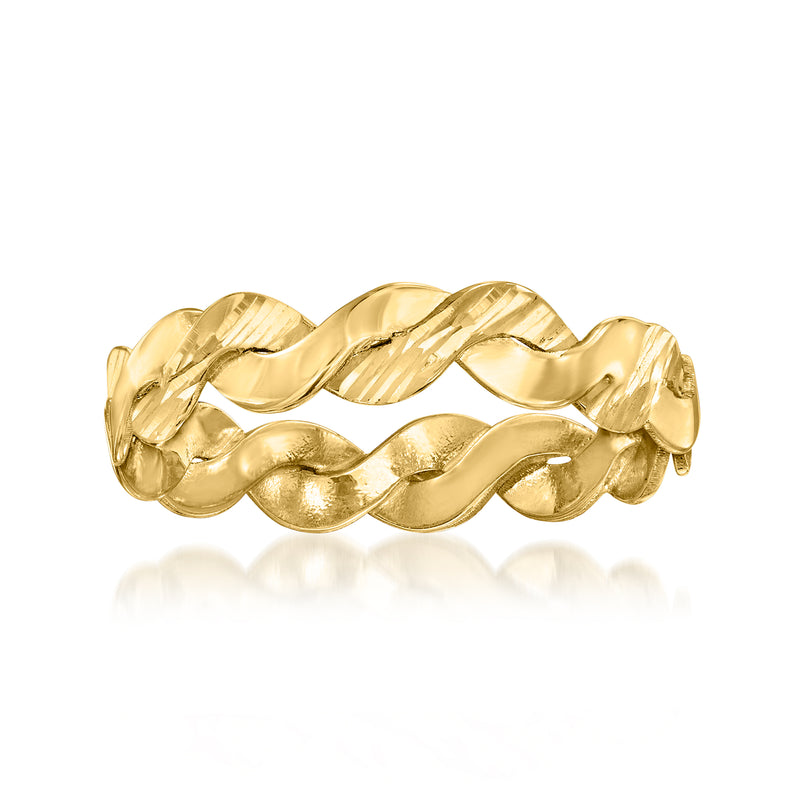 18kt yellow gold twisted ring with textured and polished ridges