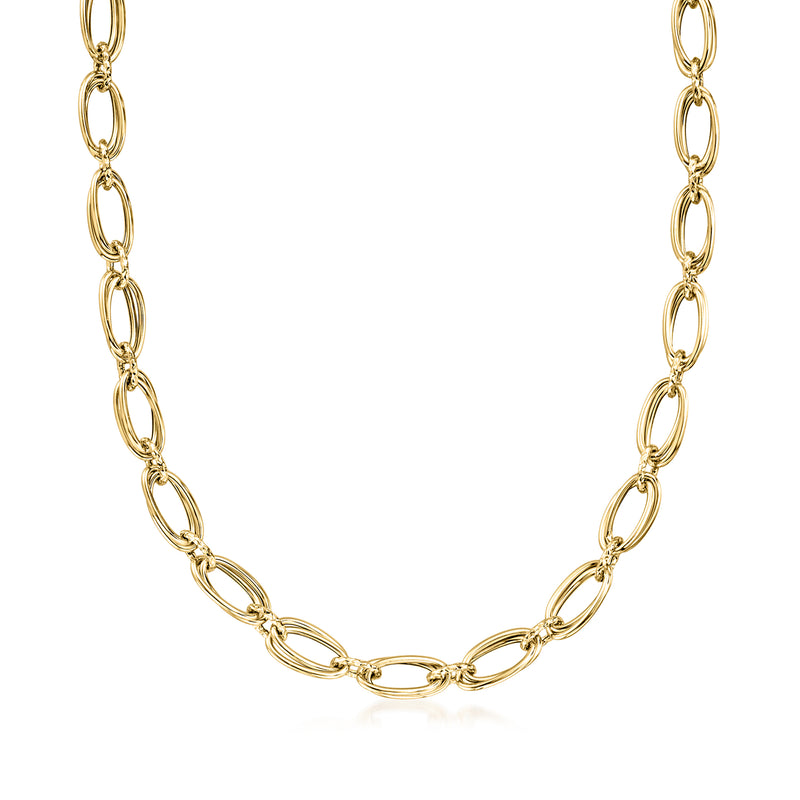 Italian 18kt yellow gold double-oval link necklace with oval chain links