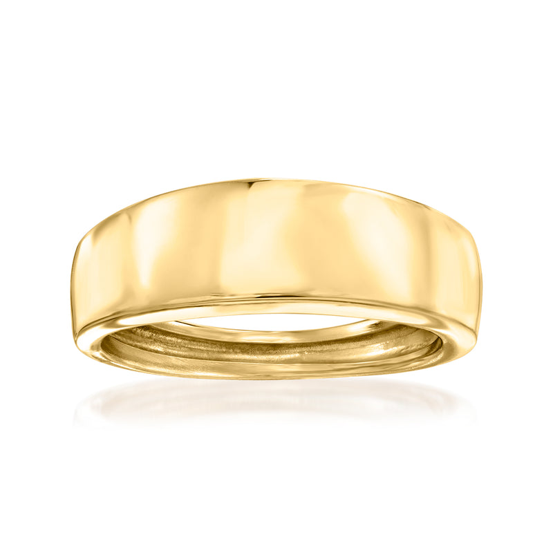 14kt yellow gold polished smooth band ring with rounded top and reflective finish