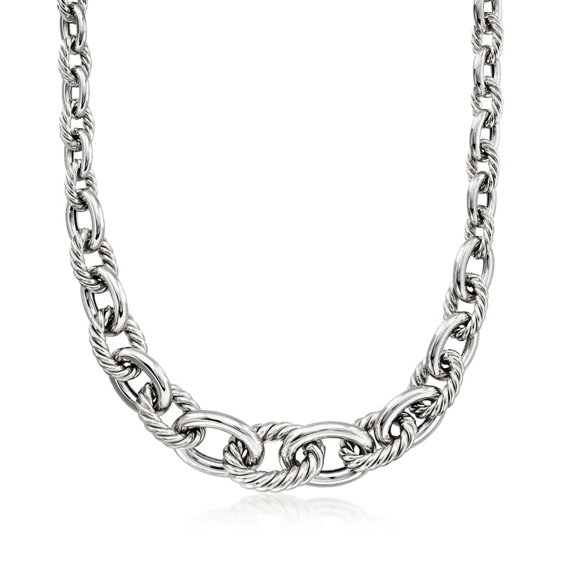 Sterling silver alternating twisted oval-link necklace, polished chain with oval links