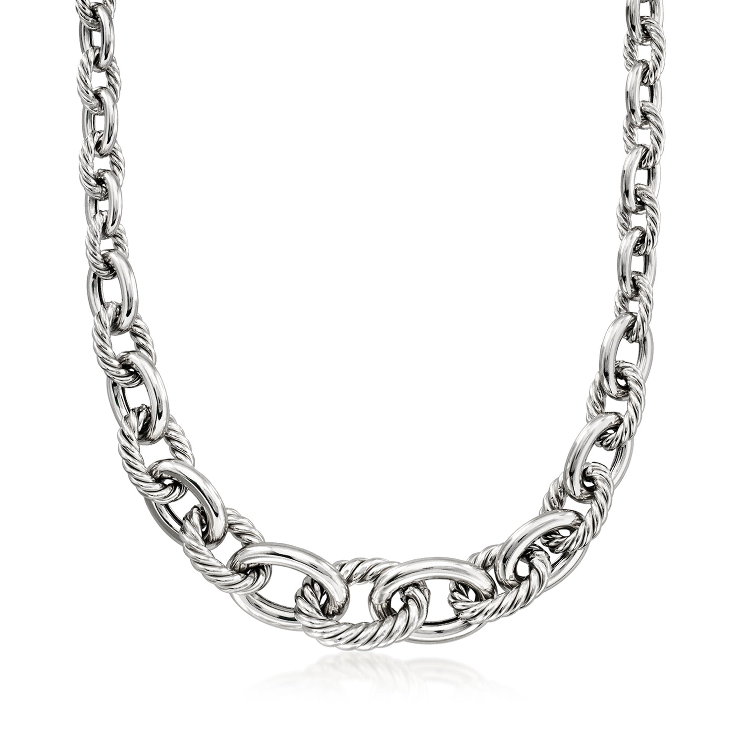Sterling Silver Alternating Twisted Oval-Link Necklace