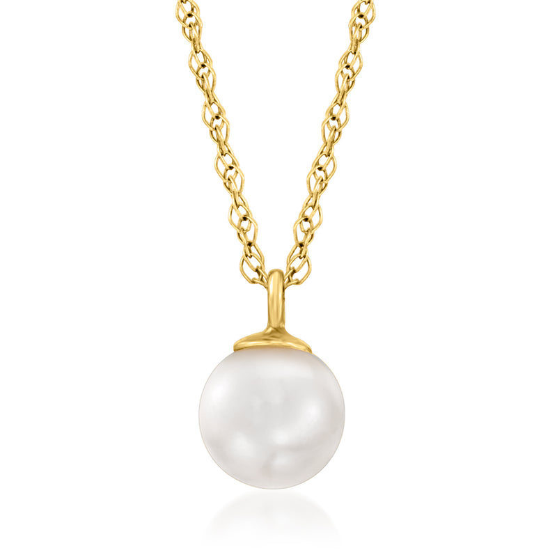 14kt yellow gold cultured pearl pendant necklace with round white pearl
