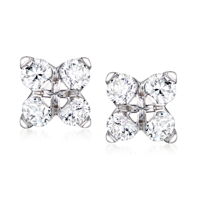 Diamond stud earrings in 18kt white gold with clustered round stones and post backs