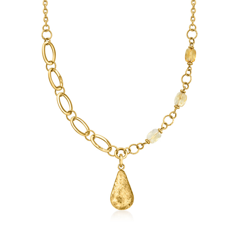 18kt yellow gold cable-link necklace with teardrop citrine drop pendant