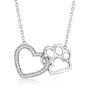.30 ct. t.w. White Topaz Heart and Paw Necklace in Sterling Silver. 18"