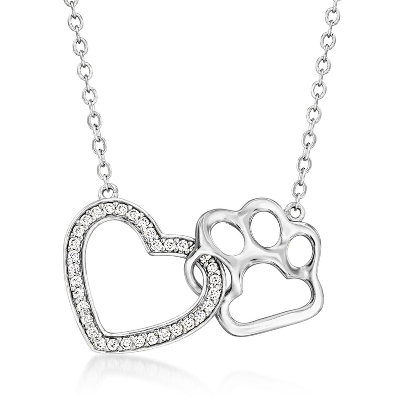 Sterling silver heart and paw pendant necklace with sparkle accents, .30 ct t.w.