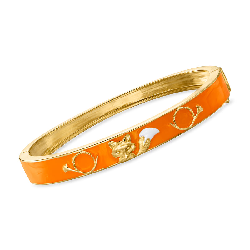 18kt gold over sterling enamel fox bangle bracelet with orange and white accents