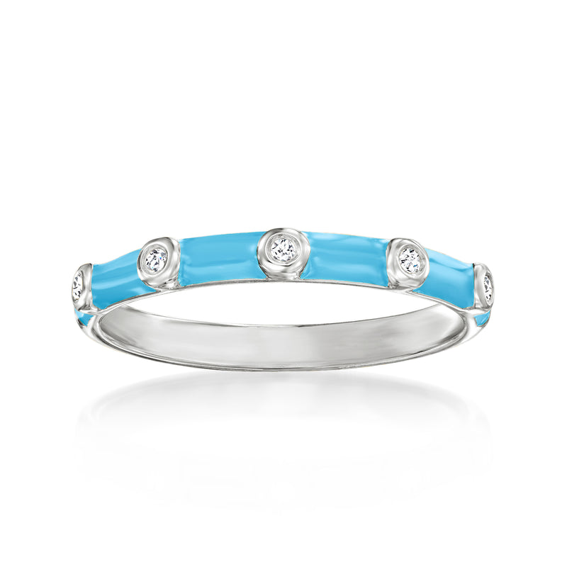 Sterling silver enamel ring with turquoise oval top and three small round stones