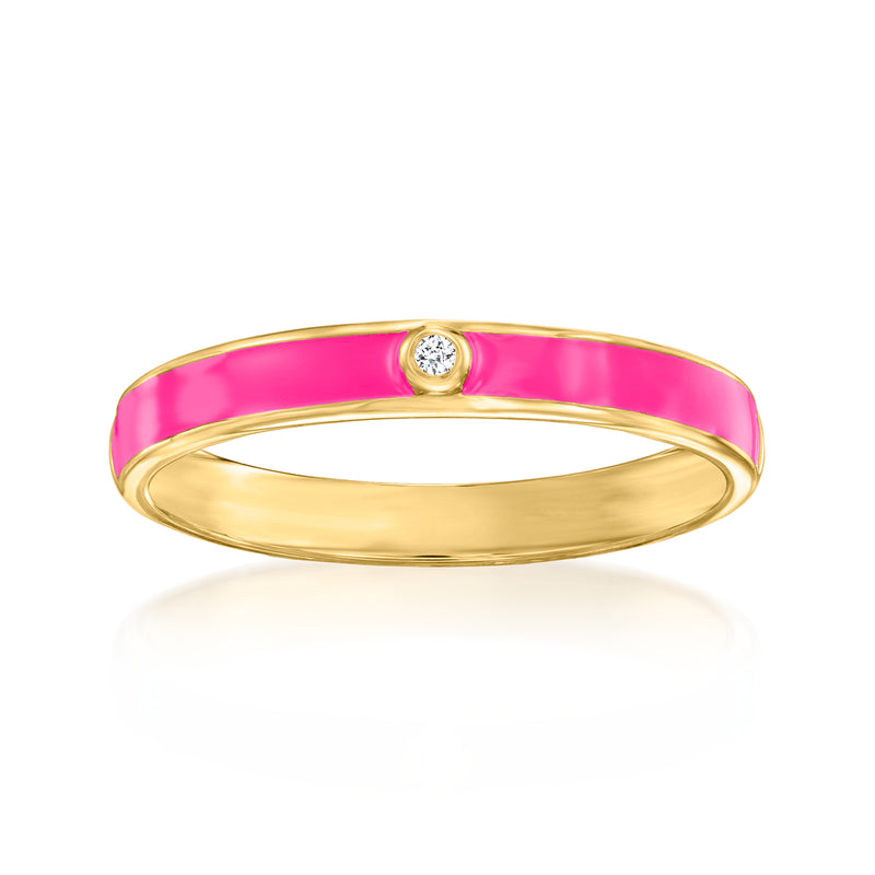 18kt gold over sterling ring with pink enamel band and round diamond accent