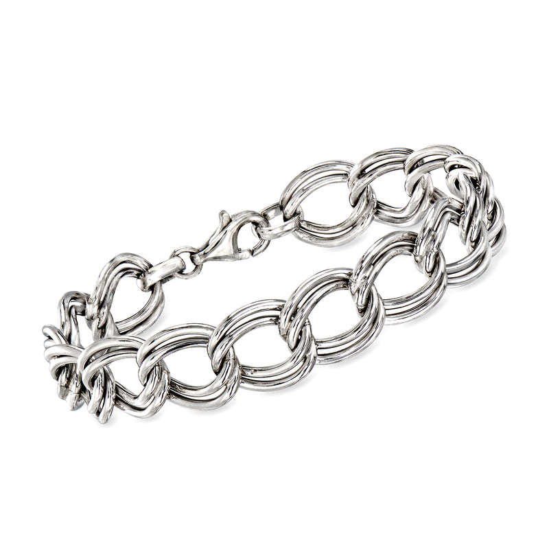 Sterling silver double-oval link bracelet with interlocking oval chain links
