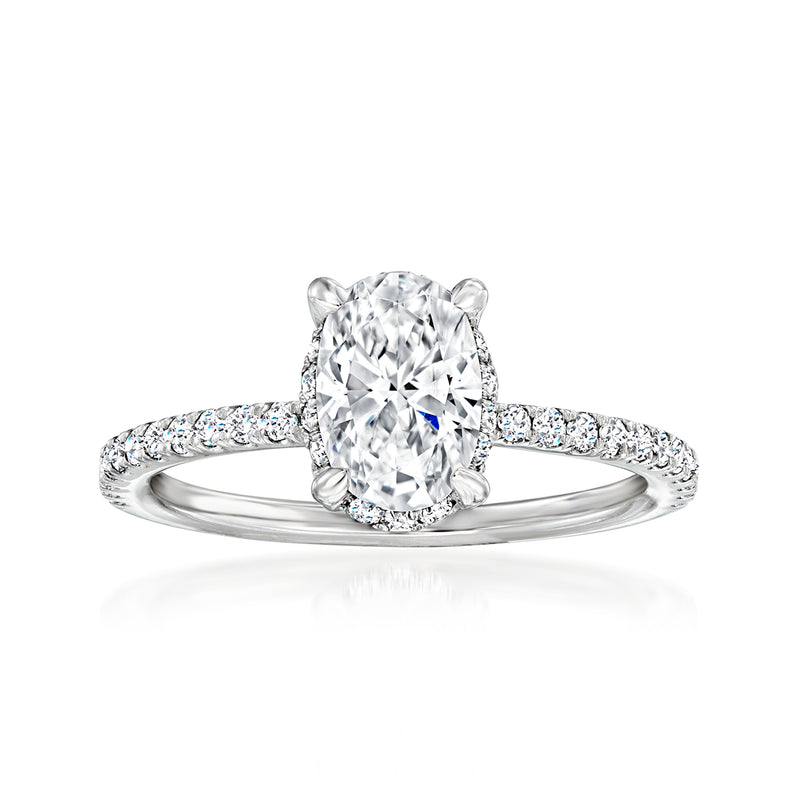 14kt white gold diamond engagement ring setting with oval-cut center stone
