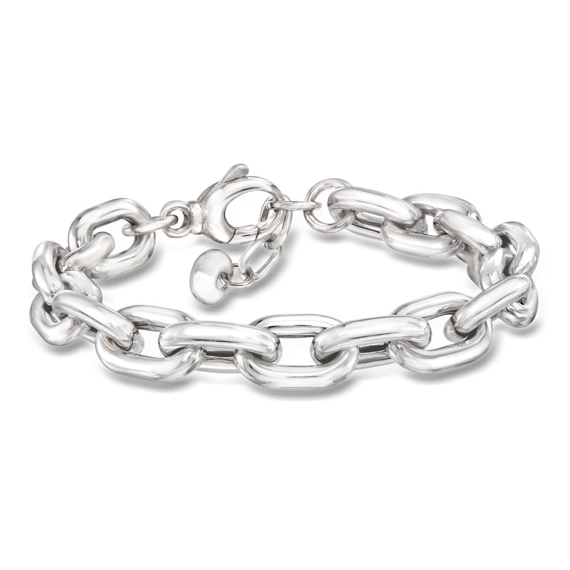 Italian sterling silver chunky cable-link bracelet with polished oval interlocking links.