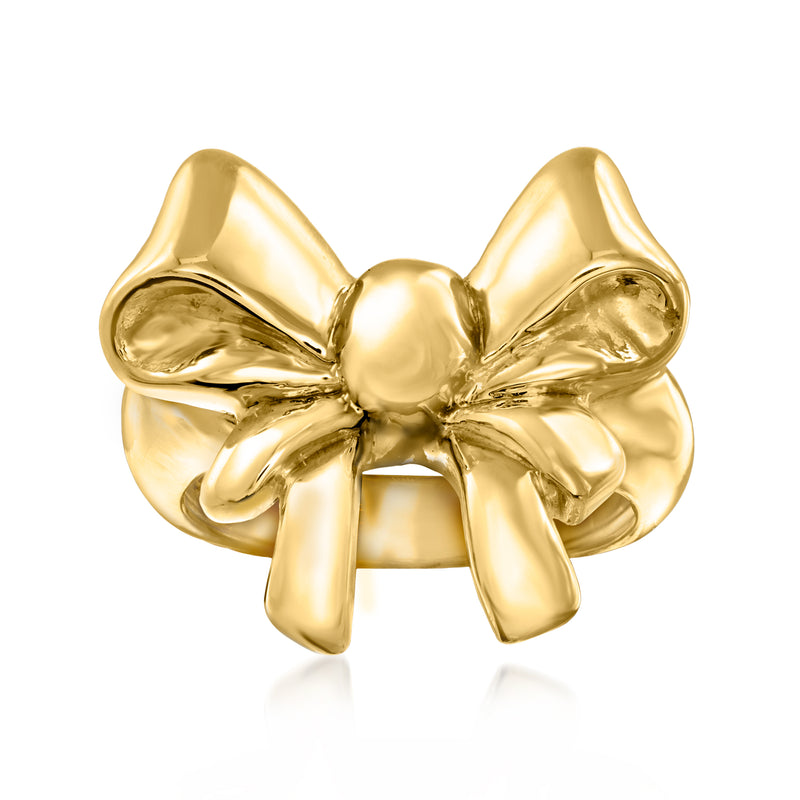 Gold bow ring with polished loops and central round knot detail