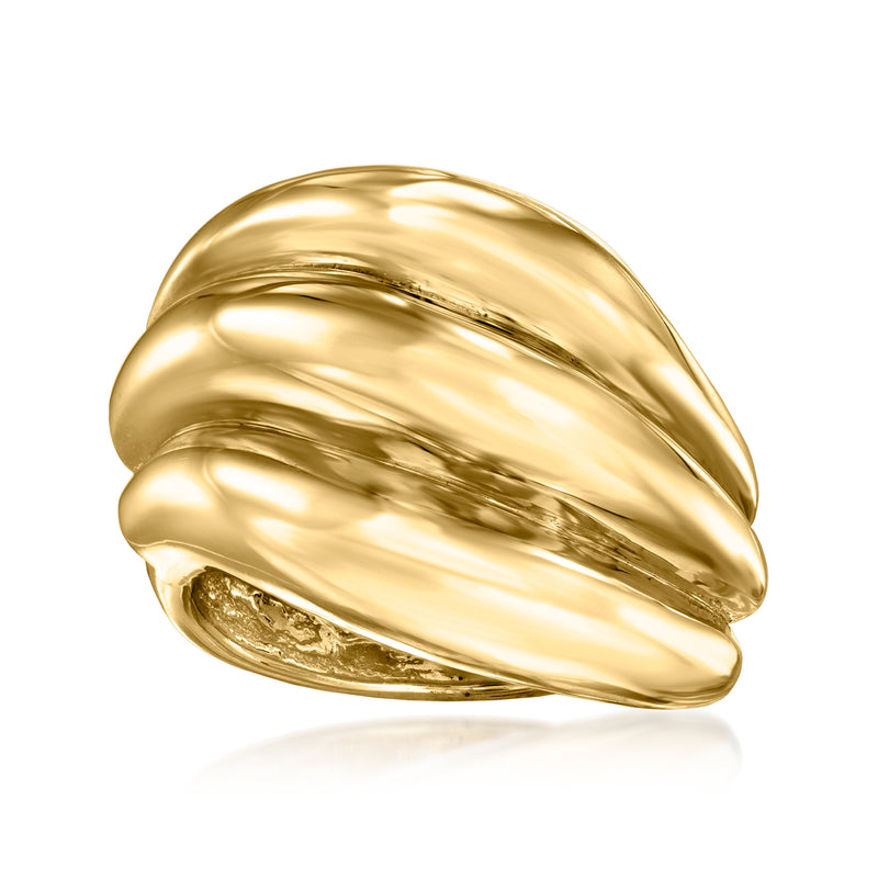Gold wave ring with stacked swoop bands, 18kt finish over sterling