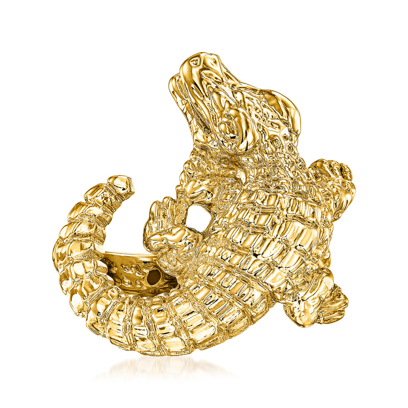 18kt yellow gold alligator ring with textured scales and raised tail detail