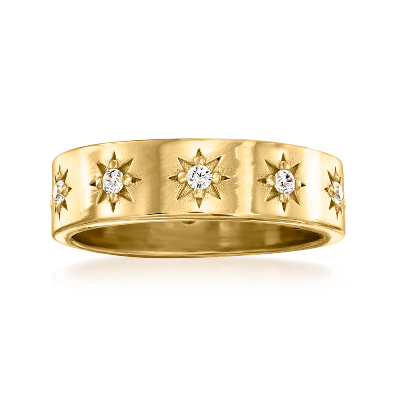Gold-tone eternity band with starburst CZ stones in a circular setting