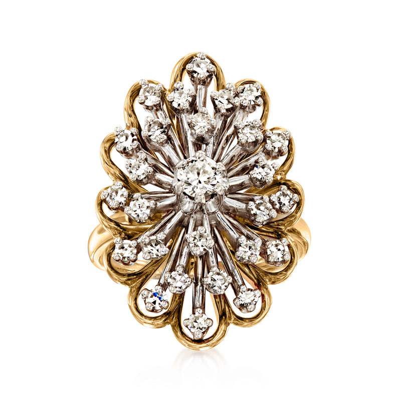 Two-tone gold diamond cocktail ring with radiant cluster design