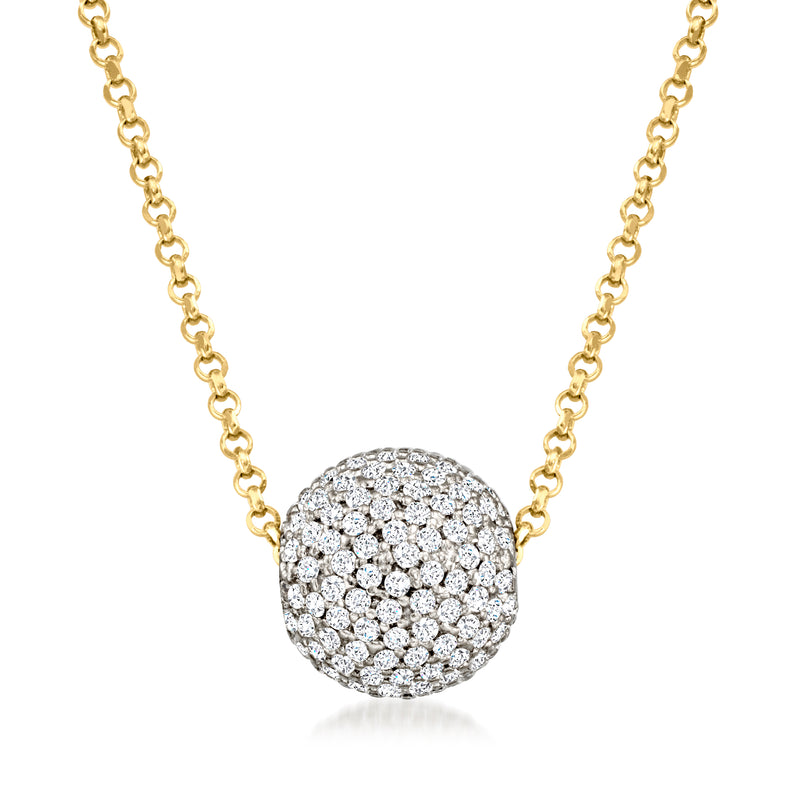 Two-tone sterling silver CZ bead necklace with gold-tone chain