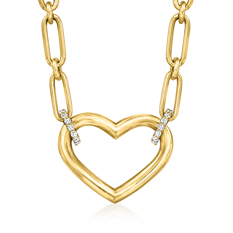 Roberto Coin 18kt yellow gold heart paper-clip link necklace with diamond accents