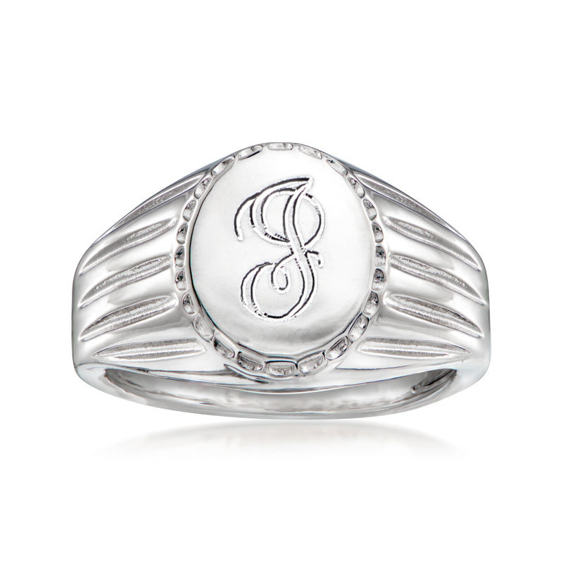Sterling silver signet ring with engraved monogram oval face