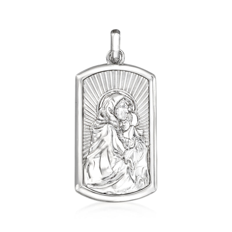 Sterling silver Virgin Mary and Jesus pendant with radiant arched back