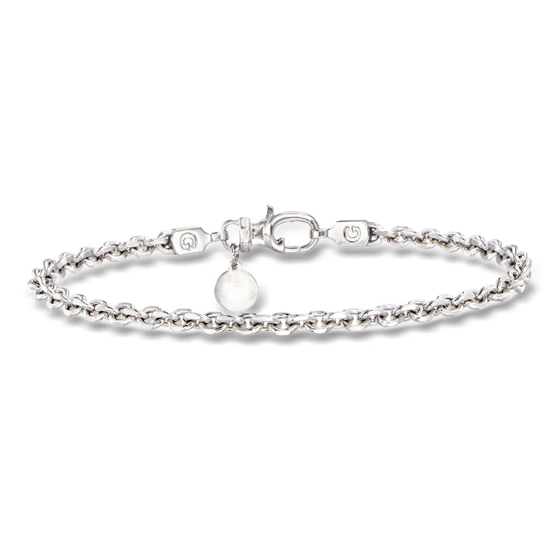 Men's sterling silver cable-link bracelet with clasp and small teardrop charm