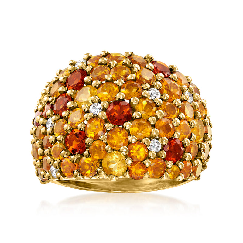 18k yellow gold dome cocktail ring with multicolored citrine and diamond accents