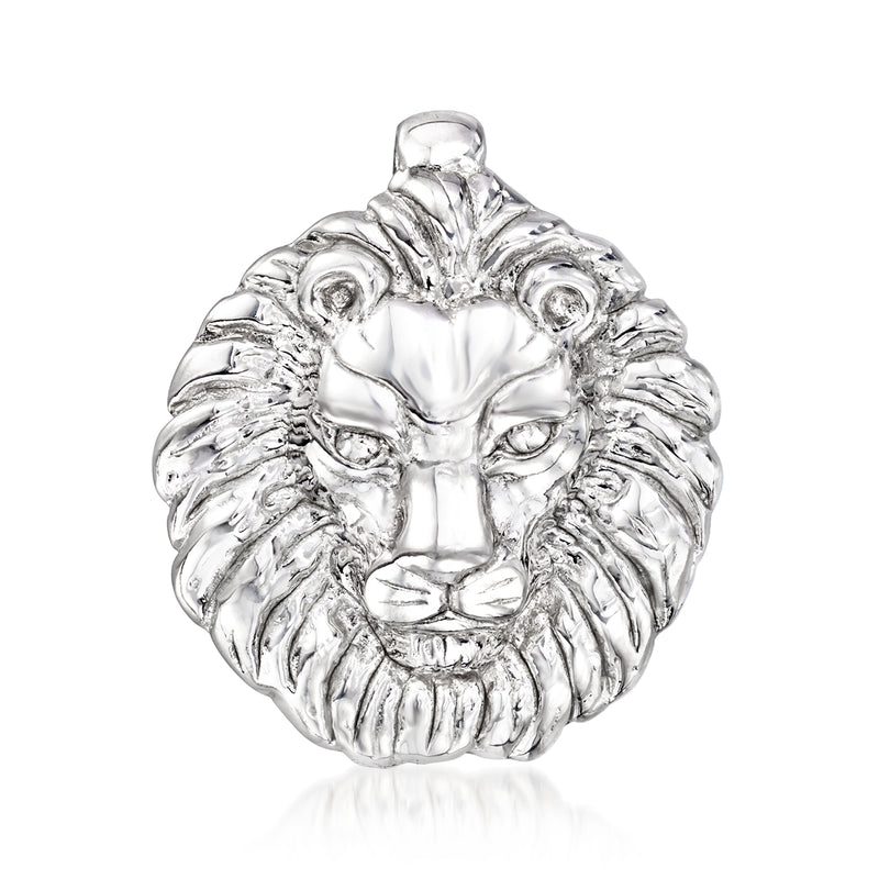 Sterling silver lion head slide pendant, detailed mane and crown bail