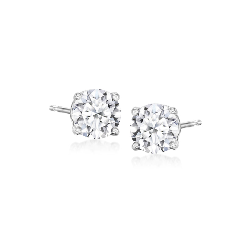 Platinum lab-grown diamond stud earrings with two round brilliant stones