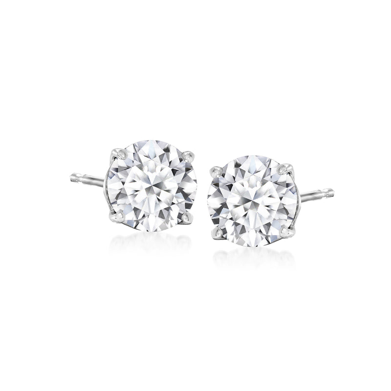 Round lab-grown diamond stud earrings in platinum prong settings