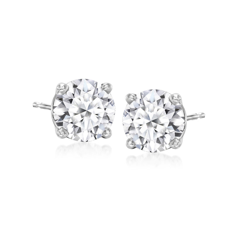 Platinum lab-grown diamond stud earrings, round stones with four-prong setting