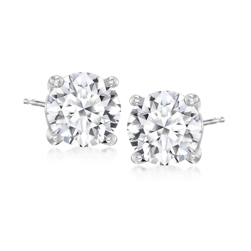 Platinum lab-grown diamond stud earrings, round brilliant stones with four-prong settings