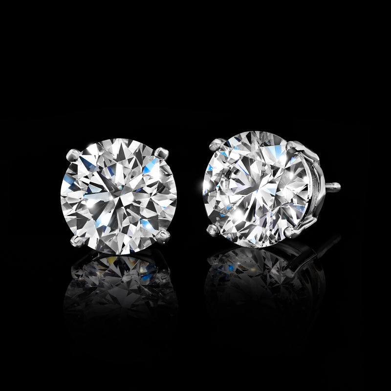 Platinum lab-grown diamond stud earrings, round brilliant cut stones