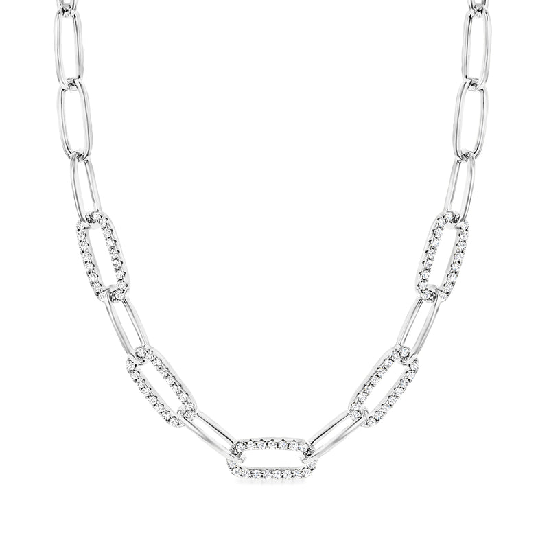 Sterling silver paper clip link necklace with CZ accents