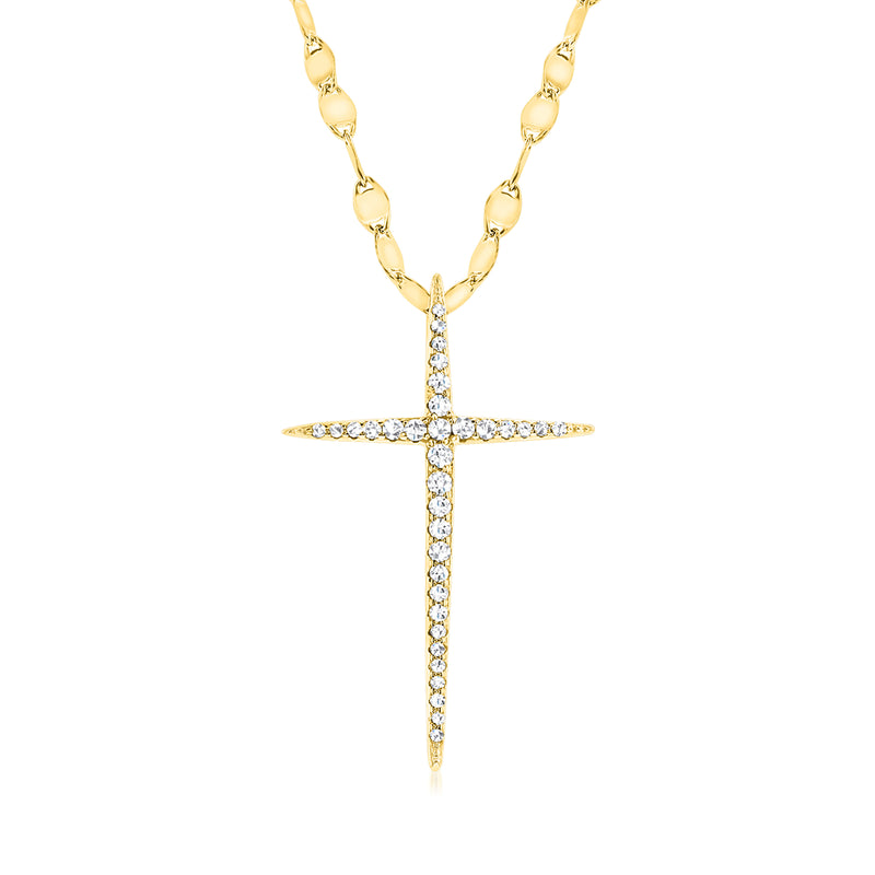CZ cross pendant necklace in gold over sterling