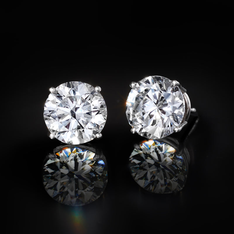 Round diamond stud earrings in 14kt white gold, 5.00 ct total weight, pair view