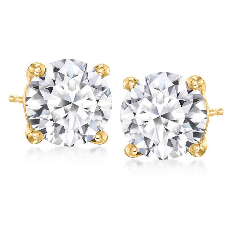 Round lab-grown diamond stud earrings in 14kt yellow gold with prong settings