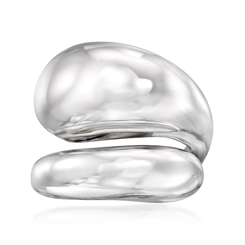 Polished sterling silver puffed bypass ring with rounded domes, shiny finish