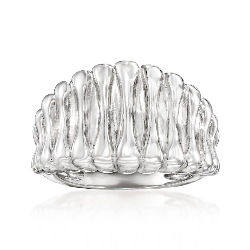 Sterling silver rippled band ring with vertical wave ridges