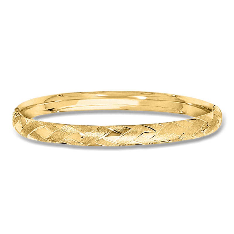 14kt yellow gold woven-pattern bangle bracelet with braided textured surface