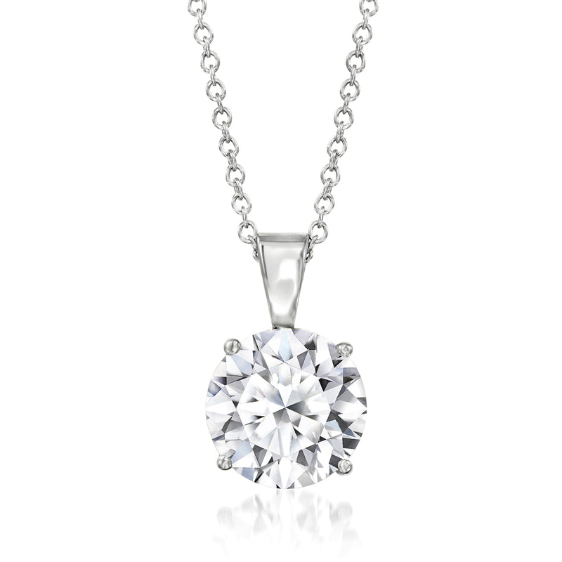 Round solitaire diamond pendant necklace on a white-gold chain