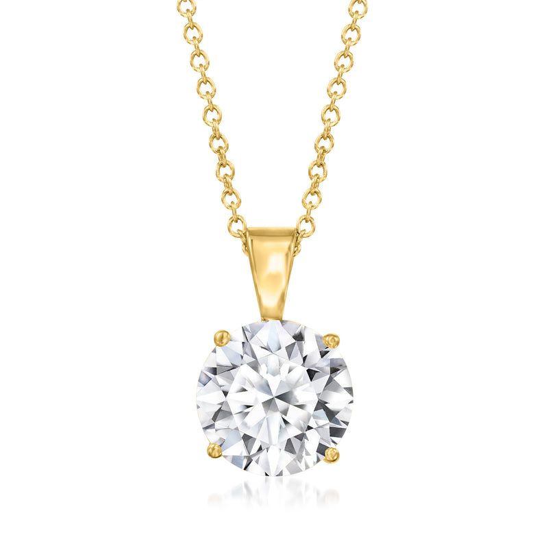 14kt yellow gold solitaire necklace with round lab-grown diamond pendant