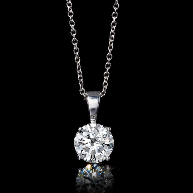 Round lab-grown diamond solitaire pendant necklace, 14kt white gold chain