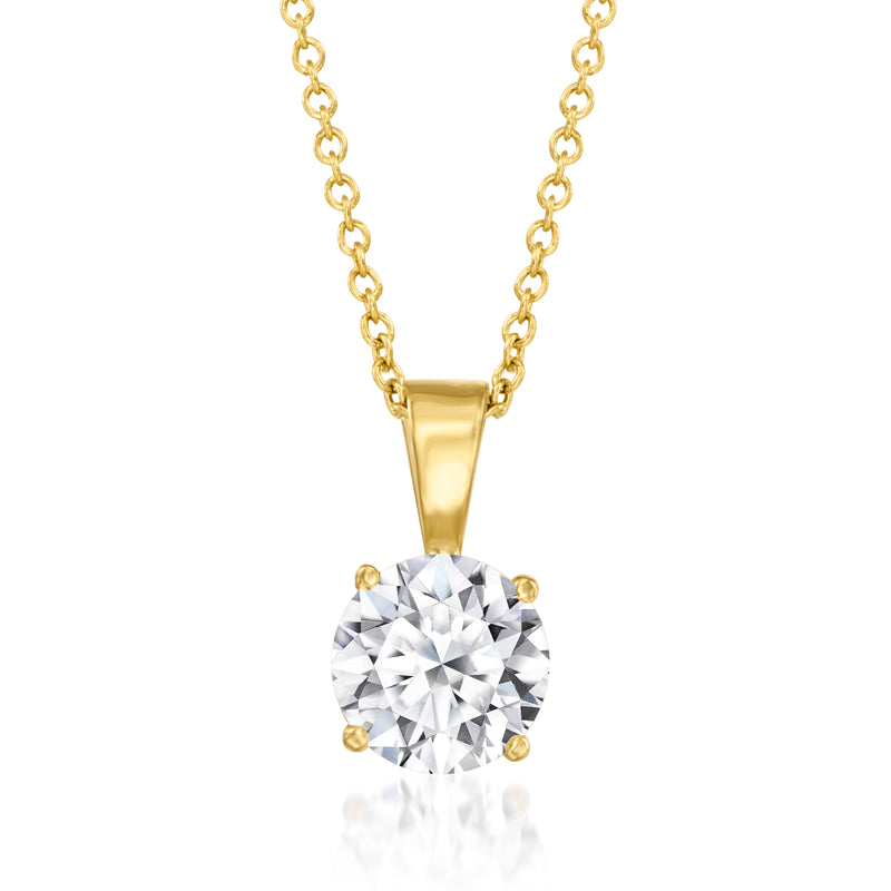 14kt yellow gold solitaire necklace with round diamond pendant