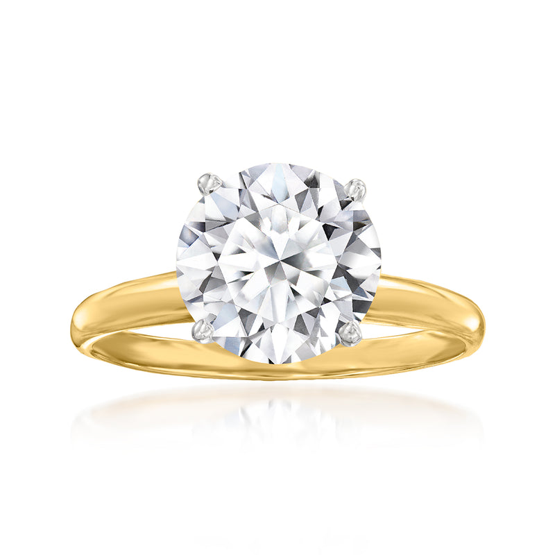 14kt yellow gold solitaire diamond ring with a large round lab-grown diamond