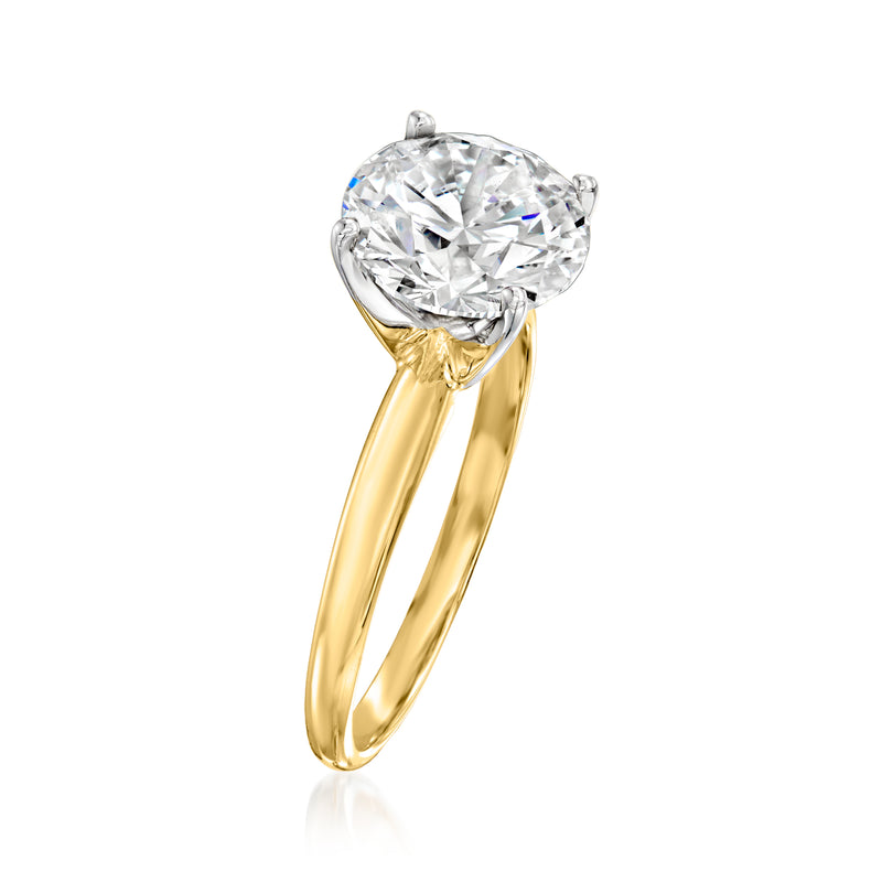 14kt yellow gold solitaire diamond ring, high-set round lab-grown diamond