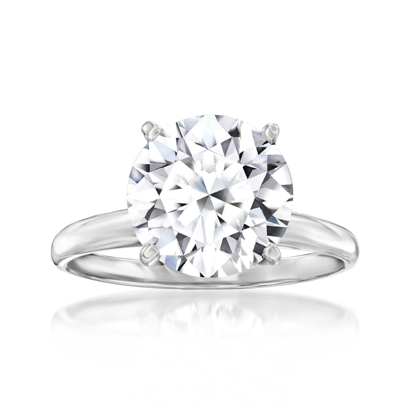 Round solitaire diamond ring in 14kt white gold with four-prong setting
